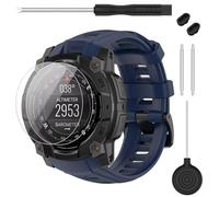 TopPerfekt Band Compatible with Garmin Instinct 3 45mm, Soft Silicone Replacement Watch Band 22mm Width Strap and 2 Pack Screen Protectors for Instinct 3 Smart Watch for Women Men (Navy Blue)