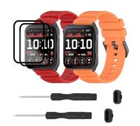 TopPerfekt Bands Compatible for Garmin Venu X1, Soft Silicone Watch Strap, Waterproof Sport Replacement Wristbands and Screen Protector for Venu X1 Smartwatch for Women and Men 2 Pcs (Orange/Red)