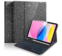 TopPerfekt Case for iPad 11th Gen A16 11inch 2025 10th Generation 10.9 Inch 2022 with Thin & Light, 7-Color Backlit Wireless Magnetic Detachable Keyboard Glitter Folio Cover with Pencil Holder- Black
