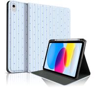 TopPerfekt Case for iPad A16 11th/10th Generation 11/10.9 inch 2025/2022, Striped Polka Dot Cute Stylish Design Protective College Style Case with Pencil Holder - Blue White