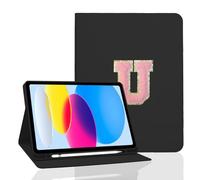 TopPerfekt for iPad 9th Generation 10.2 Inch 2021/2020/2019 Case, Initial Chenille Letter Suture, Personalized iPad 9th/8th/7th Generation Case with Auto Sleep/Wake, Pencil Holder (Black, U)