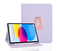 TopPerfekt for iPad 9th Generation 10.2 Inch 2021/2020/2019 Case, Initial Chenille Letter Suture, Personalized iPad 9th/8th/7th Generation Case with Auto Sleep/Wake, Pencil Holder (Pale Purple, O)