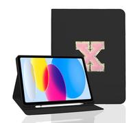 TopPerfekt for iPad 9th Generation 10.2 Inch 2021/2020/2019 Case, Initial Chenille Letter Suture, Personalized iPad 9th/8th/7th Generation Case with Auto Sleep/Wake, Pencil Holder (Black, X)