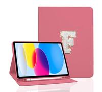 TopPerfekt for iPad 9th Generation 10.2 Inch 2021/2020/2019 Case, Initial Chenille Letter Suture, Personalized iPad 9th/8th/7th Generation Case with Auto Sleep/Wake, Pencil Holder (Rose Red, F)