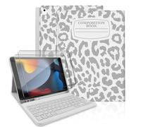 TopPerfekt for iPad 9th Generation Keyboard Case 10.2" 2021,Magnetically Absorbent,Auto Sleep/Wake, Pencil Holder with 2 Tempered Film for iPad 8th/7th Gen 10.2"/Air 3rd/pro 10.5"Notebook Leopard Grey