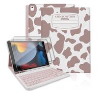 TopPerfekt for iPad 9th Generation Keyboard Case 10.2" 2021, Magnetically Absorbent,Auto Sleep/Wake, Pencil Holder with 2 Tempered Film for iPad 8th/7th Gen 10.2"/Air 3rd/pro 10.5" Notebook Cow Brown