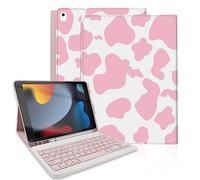 TopPerfekt for iPad 9th Generation Keyboard Case 10.2" 2021, Magnetically Absorbent, Auto Sleep/Wake, Pencil Holder for iPad 8th Gen 2020, 7th Gen 2019, Air 3rd, pro 10.5" - Pink Cow