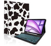TopPerfekt for iPad Air 11-inch M2 2024/M3 2025 case with 7-Color Backlights Bluetooth Keyboard,Pro 11(4th,3rd,2nd,1st Gen 2022/2021/2020/2018) Pencil Holder for Air 4/5th 2020/2022 10.9"- Cow Black