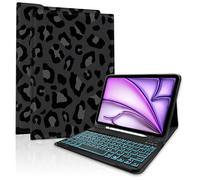 TopPerfekt for iPad Air 11-inch M2 2024/M3 2025 case with 7-Color Backlights Bluetooth Keyboard,Pro 11 (4th,3rd,2nd,1st Gen 2022/2021/2020/2018) for Air 4/5th 2020/2022 10.9"-Leopard BlackGrey