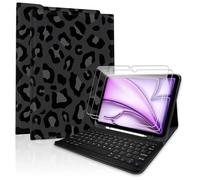 TopPerfekt for iPad Air 11-inchM2 2024/M3 2025Bluetooth Keyboard Case with 2 Pack 9H Hardness Tempered Glass,Pro 11(4th,3rd,2nd,1stGen 2022/2021/2020/2018),for iPad Air4/5th 10.9"-Leopard BlackGrey