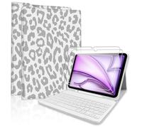TopPerfekt for iPad Air 11-inchM2 2024/M3 2025Bluetooth Keyboard Case with 2 Pack 9H Hardness Tempered Glass,Pro 11(4th,3rd,2nd,1stGen 2022/2021/2020/2018),for iPad Air4/5th 10.9"-Leopard Grey