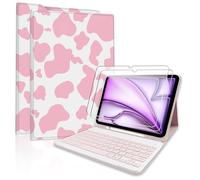 TopPerfekt for iPad Air 11-inchM2 2024/M3 2025Bluetooth Keyboard Case with 2 Pack 9H Hardness Tempered Glass,Pro 11(4th,3rd,2nd,1stGen 2022/2021/2020/2018),for iPad Air4/5th 2020/2022 10.9"-Cow Pink