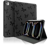 TopPerfekt for iPad Pro 11 Inch M4 2024 (5th Generation) Case, Black Bow tie Cute Chic Adorable with Auto Wake/Sleep Pencil Holder for Kids, Boys, Girls, Anti-Slip- Anti-Shock, Black Bow