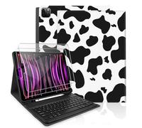 TopPerfekt Keyboard Case for iPad Pro 12.9" 6th/5th/4th/3rd Generation (2022/2021/2020/2018) with 2 Pack 9H Hardness Tempered Glass Screen Protector, Pencil Holder - Black Cow