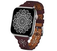 TopPerfekt Lace Leather strap Compatible Apple Watch 38mm 40mm 41mm Women Ultra Thin hollow out Breathable Leather strap Classic Clasp for iWatch Collection Ultra SE 8 7 6 5 4 3 2 1 Wine red