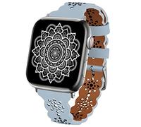 TopPerfekt Lace Leather strap Compatible Apple Watch 42mm 44mm 45mm 49mm Women Ultra Thin hollow out Breathable Leather strap Classic Clasp for iWatch Collection Ultra SE 8 7 6 5 4 3 2 1 light blue
