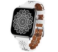 TopPerfekt Lace Leather strap Compatible Apple Watch 42mm 44mm 45mm 49mm Women Ultra Thin hollow out Breathable Leather strap Classic Clasp for iWatch Collection Ultra SE 8 7 6 5 4 3 2 1 white