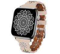 TopPerfekt Lace Leather strap Compatible Apple Watch 42mm 44mm 45mm 49mm Women Ultra Thin hollow out Breathable Leather strap Classic Clasp for iWatch Collection Ultra SE 8 7 6 5 4 3 2 1 Sand Powder