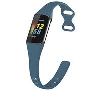 TopPerfekt Slim Straps Compatible with Fitbit Charge 5 Strap Women Men, Adjustable Soft Silicone Sport Replacement Watch Band Straps Wristbands Bracelet for Charge 5 Activity Tracker (Steel blue)