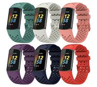 TopPerfekt Sport Straps Compatible with Fitbit Charge 6 Strap, Adjustable Breathable Soft Silicone Sport Replacement Watch Band Straps Wristbands Bracelet for Charge 5 Activity Tracker Women Men