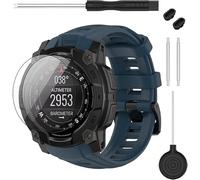TopPerfekt Strap Compatible with Garmin Instinct 3, Soft Silicone Replacement Watch Band Strap 22mm and 2 x Screen Protectors for Instinct 3 45mm AMOLED/Solar Smart Watch for Women Men (Blue)