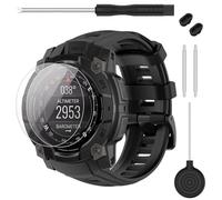 TopPerfekt Strap Compatible with Garmin Instinct 3, Soft Silicone Replacement Watch Band Strap 22mm and 2 x Screen Protectors for Instinct 3 45mm AMOLED/Solar Smart Watch for Women Men (Black)