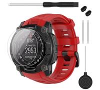 TopPerfekt Strap Compatible with Garmin Instinct 3, Soft Silicone Replacement Watch Band Strap 26mm and 2 x Screen Protectors for Instinct 3 50mm AMOLED/Solar Smart Watch for Women Men (Red)