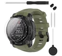 TopPerfekt Strap Compatible with Garmin Instinct 3, Soft Silicone Replacement Watch Strap 22/26 mm and 2 x Screen Protectors for Instinct 3 45/50 mm AMOLED/Solar Smart Watch for Women Men, 22mm