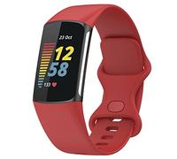 TopPerfekt Straps Compatible with Fitbit Charge 5 Strap, Adjustable Soft Silicone Sport Replacement Watch Band Wristbands Bracelet for Charge 5 Activity Tracker Women Men (Red, Small)