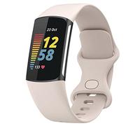 TopPerfekt Straps Compatible with Fitbit Charge 5 Strap, Adjustable Soft Silicone Sport Replacement Watch Band Wristbands Bracelet for Charge 5 Activity Tracker Women Men (Moon white, Small)