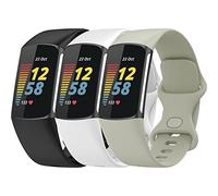 TopPerfekt Straps Compatible with Fitbit Charge 6 Strap, Adjustable Soft Silicone Sport Replacement Watch Band Wristbands Bracelet for Charge 5 Activity Tracker Women Men (3-packs, Large)