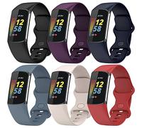 TopPerfekt Straps Compatible with Fitbit Charge 6 Strap, Adjustable Soft Silicone Sport Replacement Watch Band Wristbands Bracelet for Charge 5 Activity Tracker Women Men (6-pack 1, Small)