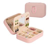 TopPerfekt Travel Jewellery Case, Jewellery Box with Mirror, Jewelry Organizer Bridal Shower Gifts to Her, Earring Storage Travel Case, Trendy Gift for Women and Girls, Girlfriend (O, Pink)