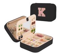 TopPerfekt Travel Jewellery Case, Jewellery Box with Mirror, Jewelry Organizer Bridal Shower Gifts to Her, Earring Storage Travel Case, Trendy Gift for Women and Girls, Girlfriend-Letter K, Black