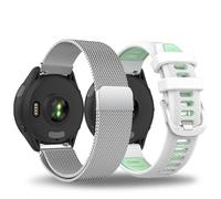 TopPerfekt Watch Band for Garmin Forerunner 265, Soft Silicone Sport Replacement Strap and Stainless Steel Band for Forerunner 570 47mm/255/265-Music, Venu 2/3 (22mm) - (White/Teal + Silver)