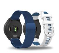 TopPerfekt Watch Band for Garmin Forerunner 265S, Soft Silicone Sport Replacement Strap and Stainless Steel Band for Forerunner 255S/265S-Music, Venu 2S/3S (18mm) - (White/Blue + Blue)