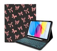 TopPerfekt with Bluetooth Keyboard for iPad 10th Gen 10.9 inch (2022) Case, (A16) 11th/ 10th Gen Case 11''(2025) with 7-Color Backlights, Pink Bow Cute Chic Adorable with Pencil Holder, Black-Pink Bow