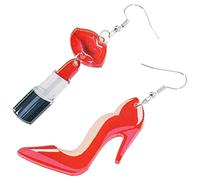 TOPPERFUN 1 Pair Acrylic High Heels Earrings Red Lip Lipstick Earrings Lightweight Dangle Statement Jewellery for Women Girls Ceremonies