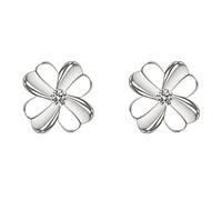 TOPPERFUN 1 Pair White Gold Clover Shaped Ear Studs for Women, Small Chic Flower Petal Earrings, Stylish Party Ear Jewelry Accessory