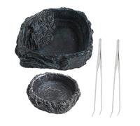 TOPPERFUN 1 Set Large Reptile Food Bowl with Feeding Tongs Crab Food Dish Tortoise Water Bowl Easy to Clean Design for Bearded Dragons Snakes Complete Feeding