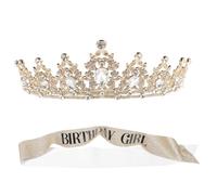 TOPPERFUN 1 Set Rhinestone Crown Headband Sash Set for Birthday Crown Headpiece with Comfortable Touch for Parties Celebrations Elegant Birthday Accessories Gold Black Design