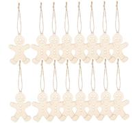 TOPPERFUN 100pcs Gingerbread Man Handicraft Miniature Item Holiday Material Cutout Decorative Make Key Merry Hang Xmas Ornament DIY Tiny Gingerbread Man Craft Cute Decor Ups Khaki Wooden