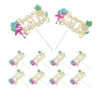TOPPERFUN 10pcs Hawaiian Flamingo Cake Toppers for Birthday Party Decorations Pineapple Cupcake Picks Tropical Beach Luau Theme Accessories for Pool and Summer Celebrations