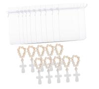 TOPPERFUN 10Sets Wooden Finger Baptism Rosaries Pocket Sized Rosary Bracelets with Crucifix and Mesh Bags for Christening Showers Weddings and Religious Celebrations