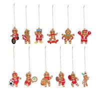TOPPERFUN 12Pcs Christmas Gingerbread Man Pendant Ornaments Set, Xmas Tree Hanging Decorations with Angel Bird Wind Chime Design for Holiday Home Decor