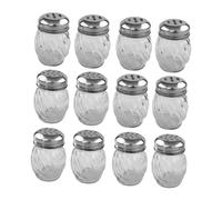 TOPPERFUN 12pcs Transparent Glass Salt Shaker with Seasoning Jars for Kitchen Spice Storage Reusable Household Containers for Salt Pepper and Condiments Easy to Clean and Carry