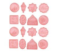 TOPPERFUN 16pcs Eid Mubarak Cookie Cutters Islamic Ramadan Press Type Cookie Cutter Set Molds Biscuit Mold for Eid Party Holiday Baking Supplies