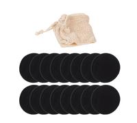 TOPPERFUN 16pcs Reusable Bamboo Fiber Makeup Remover Pads for Deep Cleansing and Face Washing, Black Rounded Skin Face Cleaning Pads with Cotton Mesh Bag, for Daily Skincare Use
