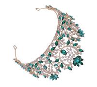 TOPPERFUN 1pc Baroque Vintage Rhinestone Crown for Brides Luxurious Alloy Hair Accessory Elegant Wedding Headpiece for Photography Cosplay Green Inlaid Design