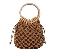 TOPPERFUN 1Pc Fashion Summer Beach Bag with Wooden Handle Capacity Handbag for Women Travel Tote for Essentials Choice for Friends